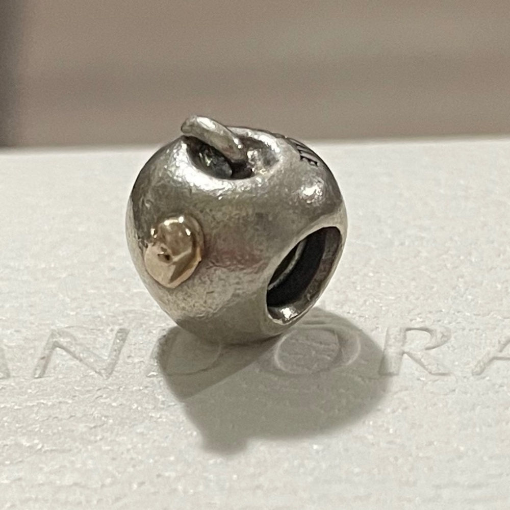 Authentic Pandora Apple with Worm 14kt / Silver Charm